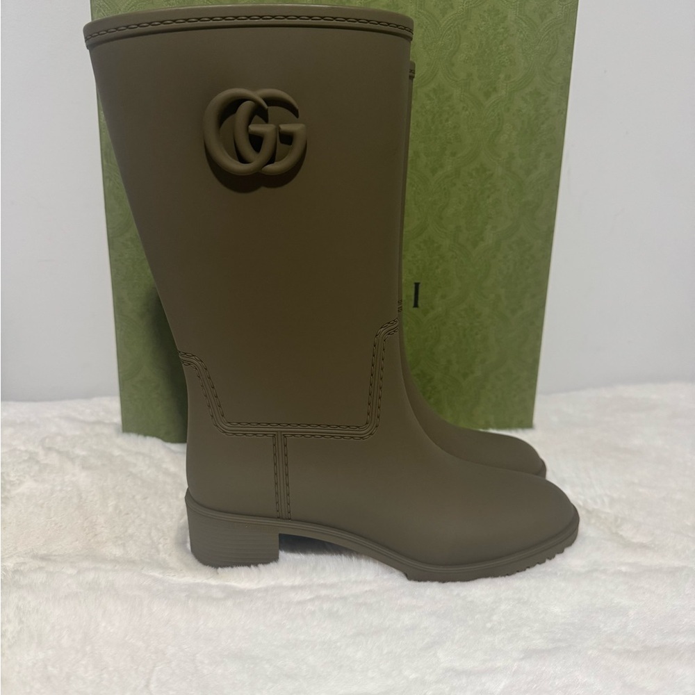 Gucci Women’s Double GG Vint Green Wellington Boots - Size EU35/US5